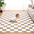 Super Soft Rug for Bedroom, 6x9 Ft Beige and White Area Rug Classic Checkered Shaggy Anti-Skid High Pile Soft Fluffy Rug Fuzzy Carpet for Living Room Bedroom Kids Room Nursery, Dorm Home Decor