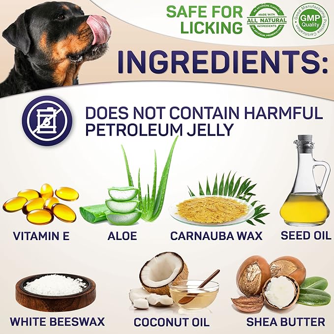 Dog Paw Balm for Dry Cracked Paws – Lick-Safe Moisturizer and Organic Paw Wax with Aloe & Vitamin E – Hot Pavement and Winter Snow Protection – Nose Safe – for All Breeds