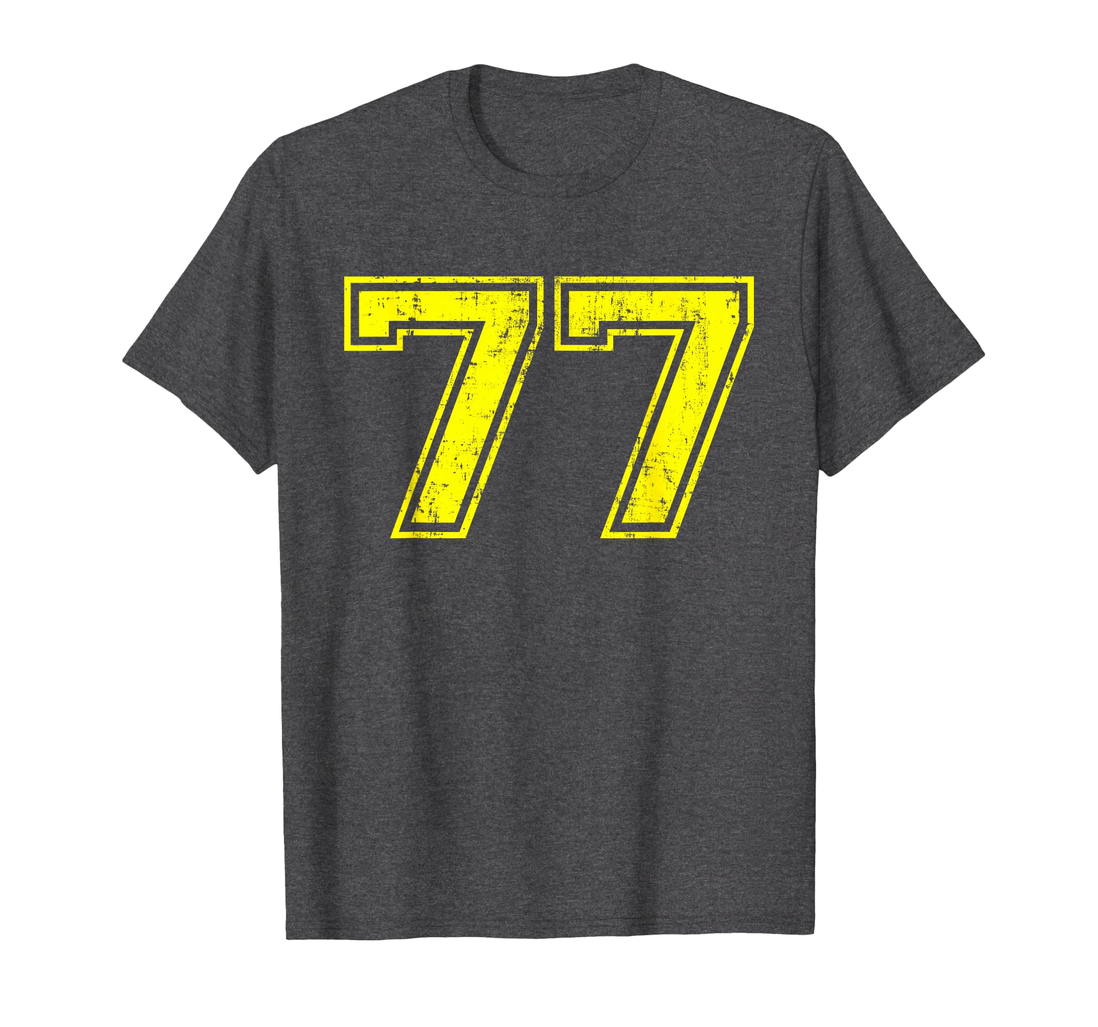 Number 77 Varsity Distressed Sport Team T-Shirt - Streetwear Style Unisex