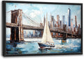 Extra Large Sailboat Framed Wall Art for Living Room,Oversized New York Brooklyn Bridge Pictures Wall Decor,Cityscape Canvas Print Painting Modern Artwork Bedroom Office Bathroom 36L" x 24W"