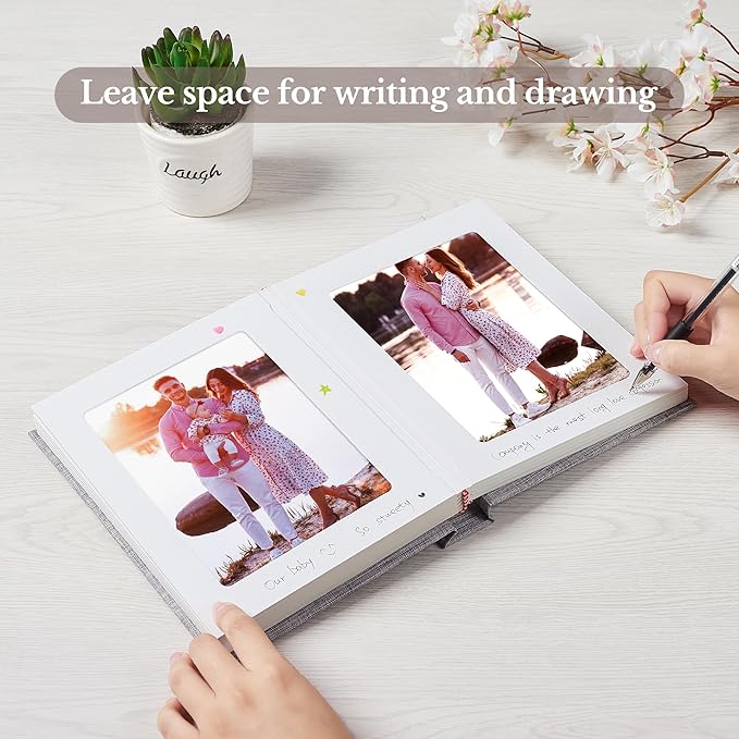 Photo Album 5x7 with Writing Space Linen Cover 5x7 Photo Album Book Holds 20 Photos Ideal for Wedding Theme-Album and Baby Photo Albums (Dark Green,20 Pockets)