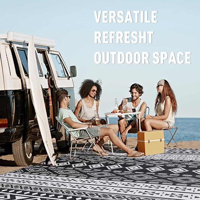 WILDROOTS 5x8 Feet Black and White Plastic Outdoor Rug, Stain Resistant Waterproof Reversible Outdoor Patio Rug, Fade Resistant Camping Rug