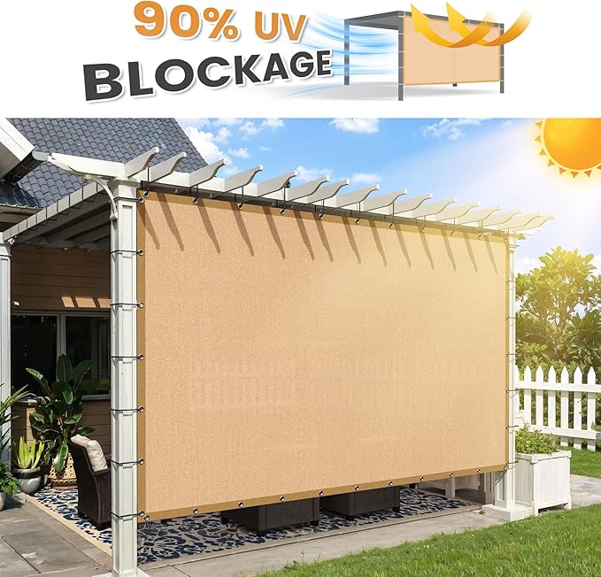 VICLLAX Shade Fabric Sun Shade Cloth with Every 2 FT Grommets for Patio Garden Pergola Cover Canopy 7x16 FT, Wheat