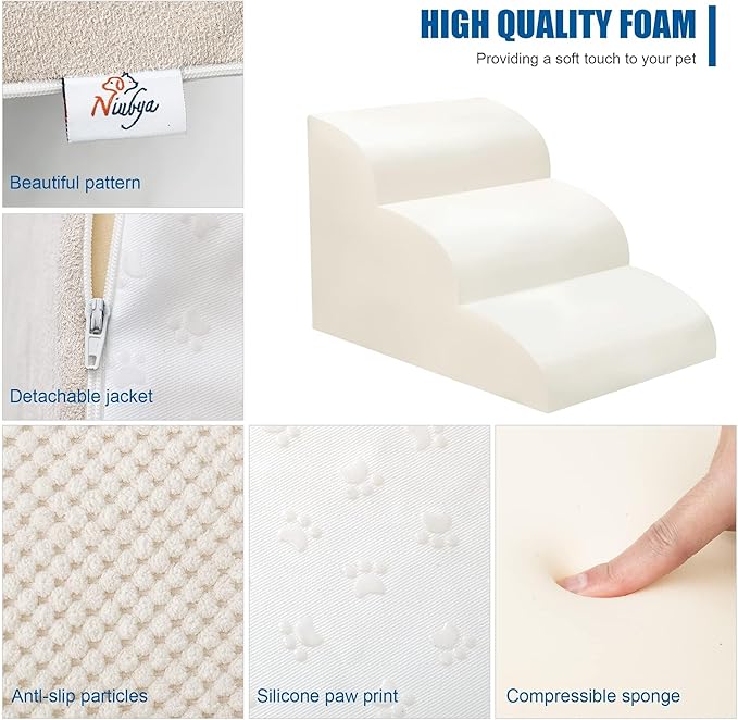Dog Stairs for Small Dogs - High Density Foam Pet Steps, Extra Wide Dog Ramp with Non-Slip Bottom for High Beds, Couch and Sofa, Best for Dogs Injured, Older Doggy Cats