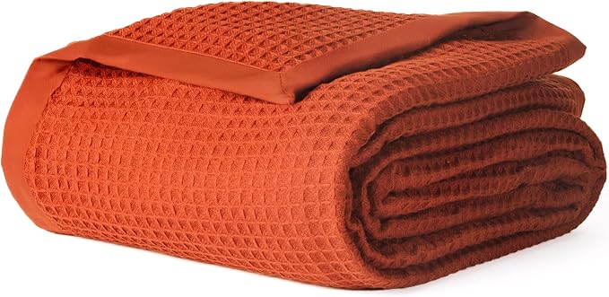GOTS Certified 100% Organic Cotton Salt Earth Throw Blanket, 90"X 90" Blankets & Throws For Bed, Throw Blanket For Couch,Modern & Cozy Blanket, All Season Waffle Blanket, Soft Blanket (Cinnamon Stick)