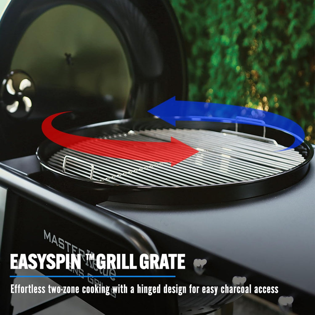 SnS Grills MasterKettle Charcoal Grill and Smoker with Patented Slow ‘N Sear Deluxe Insert, EasySpin Grate for Two-Zone Cooking and Integrated Table, Low ‘N Slow Smoking and BBQing - Black 22-Inch
