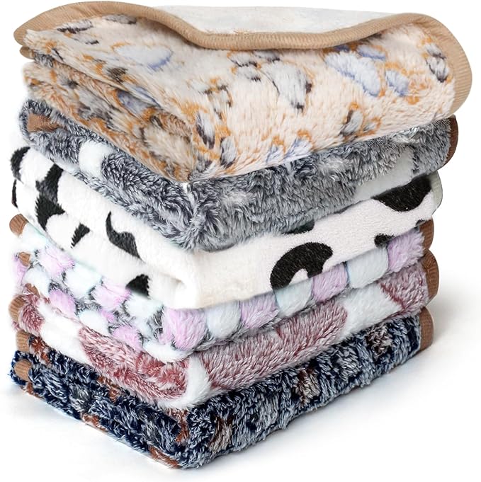 6 Pcs Washable Guinea Pig Blankets Absorbent Small Animal Fleece Bedding Cage Liners Reusable Pet Pee Pad Sleep Mat Pad Cover for Hamster Ferret Rabbit Chinchilla Hedgehog (Black, 24" x 35")