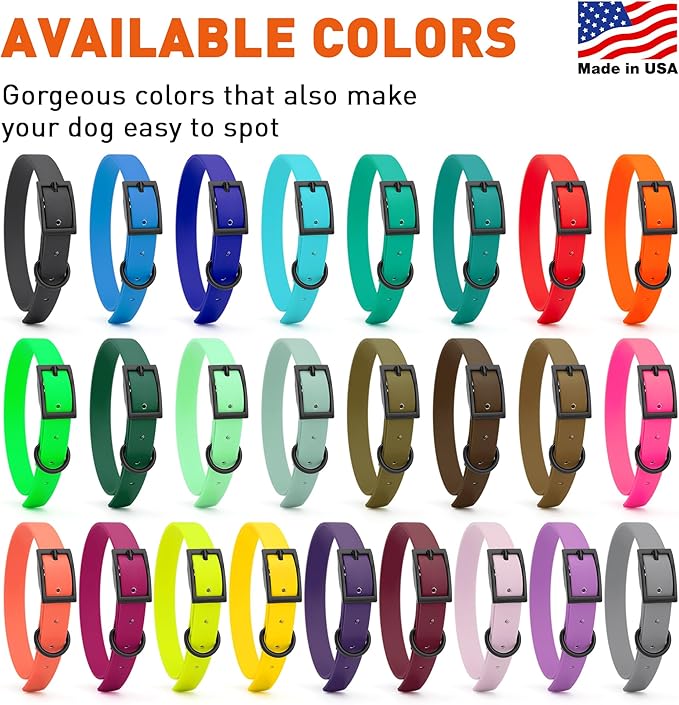 Dogline Biothane Waterproof Dog Collar Strong Coated Nylon Webbing with Black Hardware Odor- Proof for Easy Care Easy to Clean High Performance Fits Small Medium or Large Dogs, Passionfruit Pink