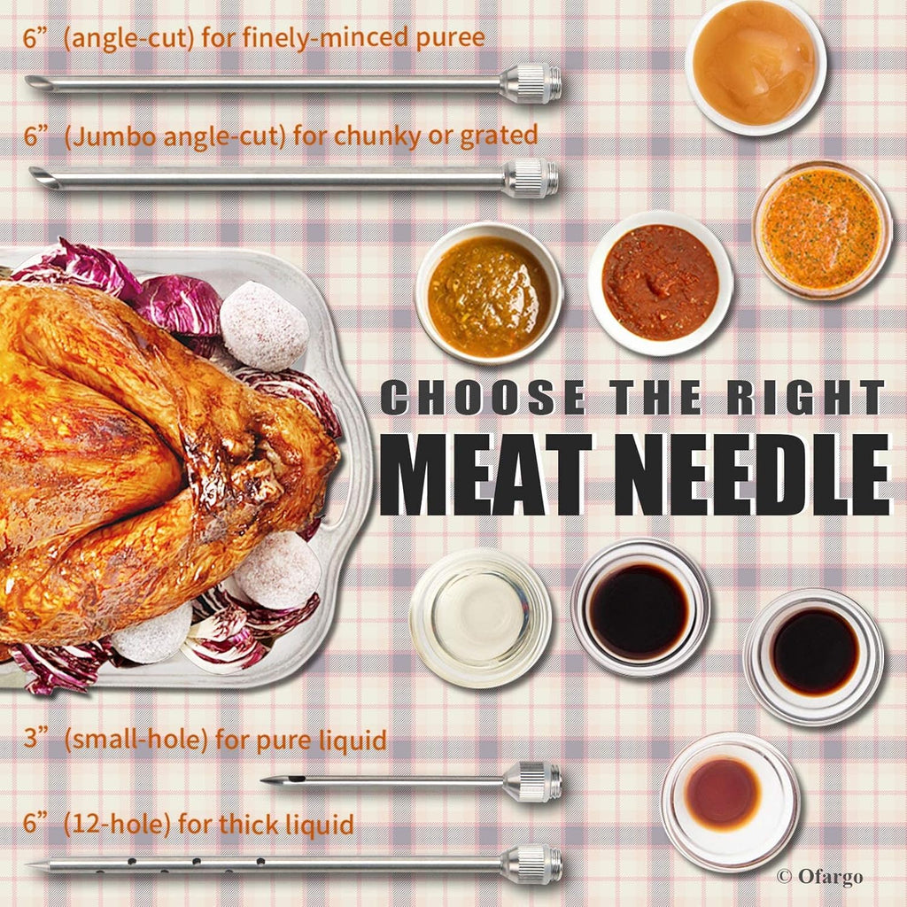 Stainless Steel Meat Injector Syringe Kit with 4 Marinade Needles for BBQ Grill Smoker, 2-oz Large Capacity, Both Paper User Manual and E-Book Recipe
