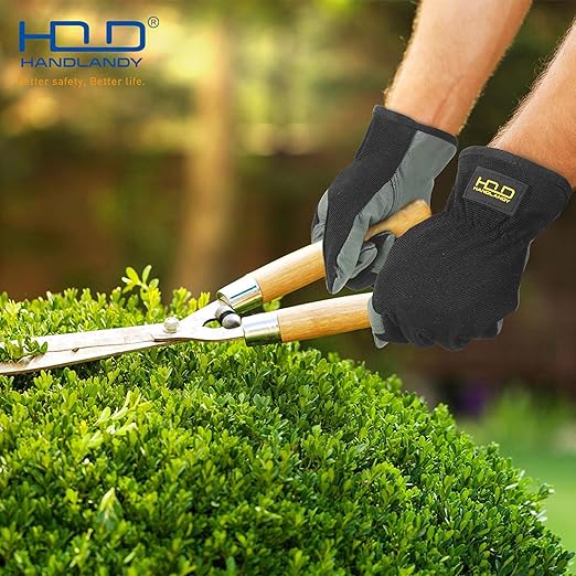HLDD HANDLANDY Garden Gloves Men, Leather Utility Work Gloves for Gardening, Yardwork, Construction, Mechanics with Reinforced Palm, Green XL