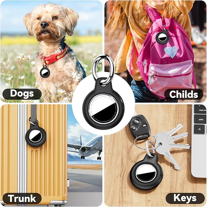 Upgrade Waterproof 2 Pack Airtags Holder with Apple Airtags Keychain, Hard PC Air Tag Case, Anti-Scratch & Shock Air tag Holder, Men's Women's Keyrings & Keychains - Black+Black