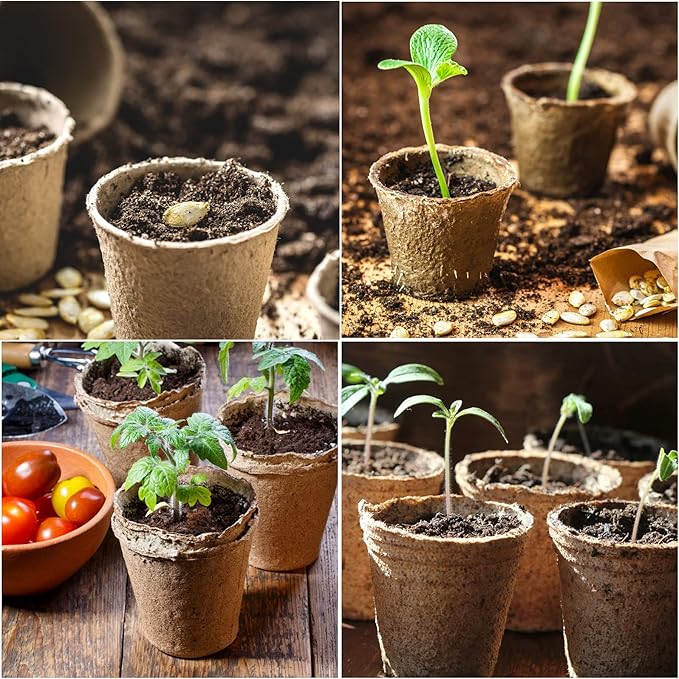 JERIA 50-Pack 3.15 Inch Peat Pots for Seedling with 50 Pcs Plant Labels,Outdoor Garden Germination Nursery Pots,Biodegradable Seed Starter Pots Kits