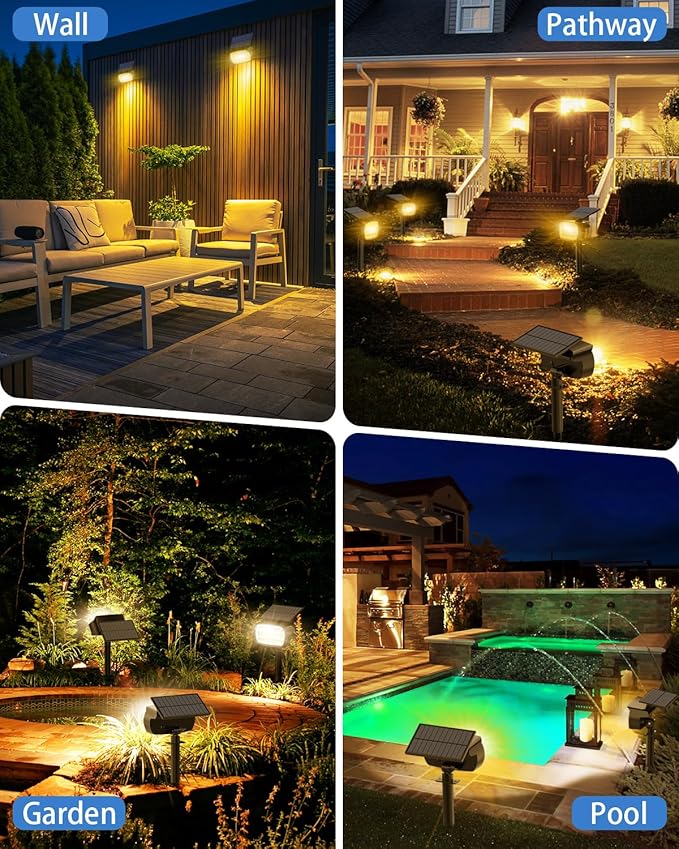 Fabrito Solar Spot Lights Outdoor 136 LEDs, Large Area Lighting Solar Lights Outdoor, 4 Pack IP65 Waterproof Landscape Spotlights Auto On/Off for Yard, Garden, Pathway, Plants,Tree (Warm White)