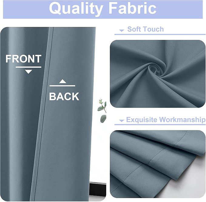 Simplebrand Ava Stone Blue Blackout Curtains for Bedroom 96 Inches Long 2 Panels, Thermal Insulated, Energy Saving Living Room Window Treatment Curtains Blackout Drapes, W40 x L96 Inch, Stone Blue