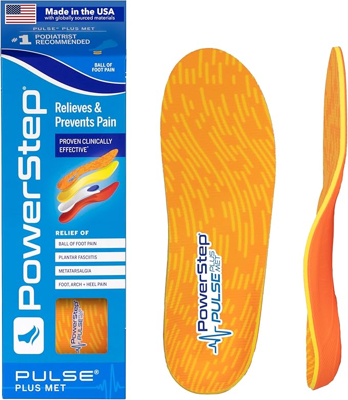 PowerStep Pulse Plus Met - Ball of Foot Pain Relief Shoe Insoles - Running Shoe Orthotics for Metatarsal Foot Pain, and Morton's Neuroma Relief - Made in The USA (M 4-4.5, F 6-6.5)