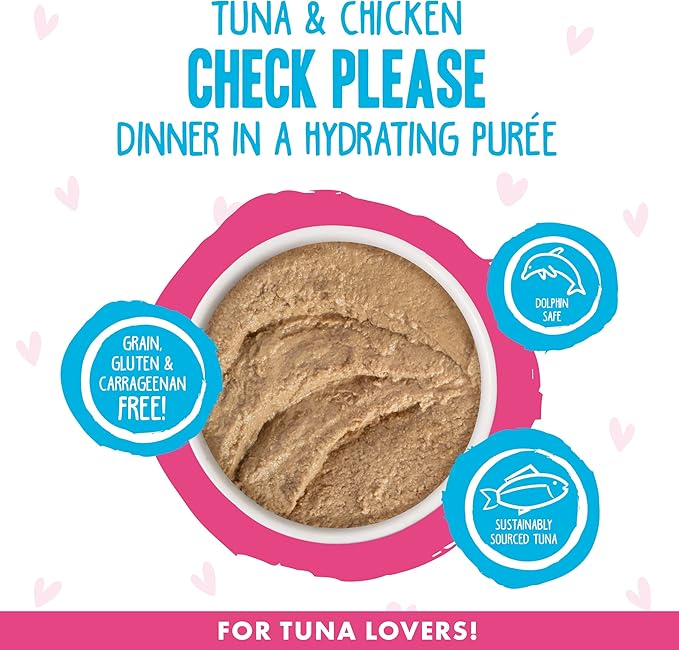 Weruva B.F.F. Play - Best Feline Friend Paté Lovers, Aw Yeah!, Tuna & Chicken Check Please! with Tuna & Chicken, 5.5oz Can (Pack of 8)