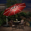 PURPLE LEAF 10ft Solar powered LED Patio Umbrella Outdoor Round Umbrellas Large Cantilever Umbrella with LED lights Windproof Offset Umbrellas Heavy Duty Sun Umbrella for Garden Deck Pool Patio, Terra
