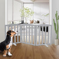 ZJSF Foldable Freestanding Indoor Dog Gate for House Wood Long Pet Gates Dog Fence for Stairs Puppy Gates for Hallways, Puppy Gate,Support Feet Included, Grey, 24 "Height-3 Panels