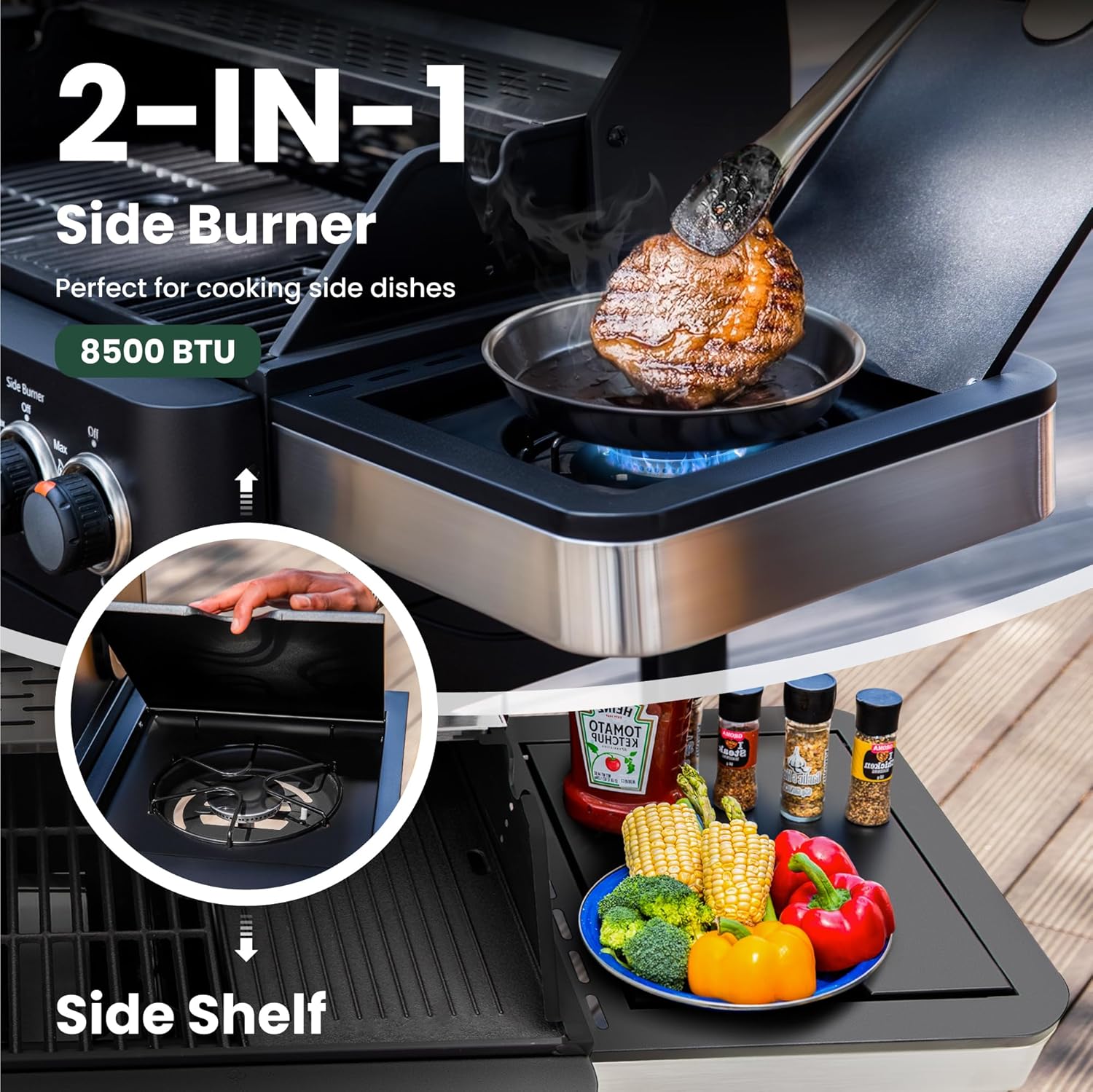 2 in 1 Propane Gas BBQ Grill with Side Burner & Porcelain-Enameled Cast Iron Grate, 4-Burner Flat Top Griddle, 46,700 BTU Outdoor Barbecue Propane Griddle Grill Combo for Camping, Patio, Backyard