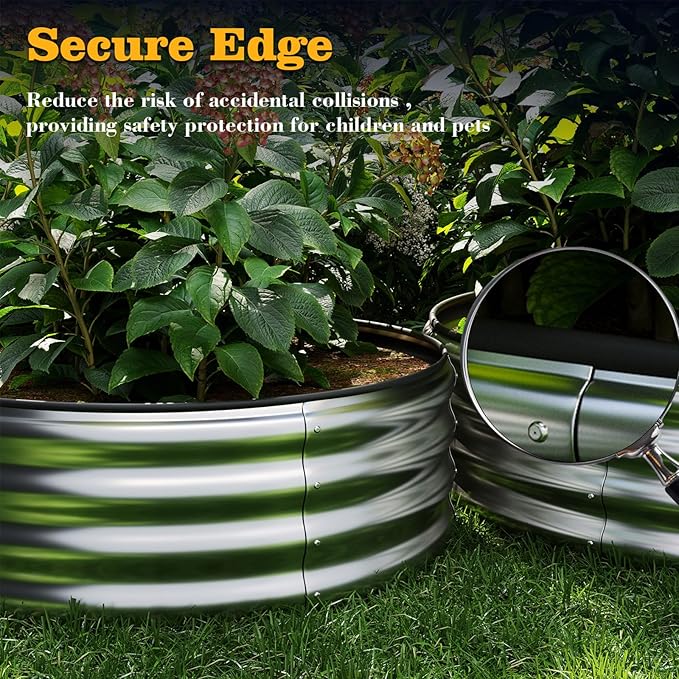 Galvanized Metal Planter Round Raised Garden Bed Kit for Gardening Outdoor，2x2x1ft 2pc Grow Garden Box Raised Flower Bed，Round Galvanized Planter Outdoor Metal Fire Pit Ring