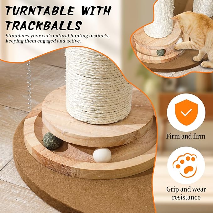 Wood Cat Tree Tower with Scratching Posts – Handmade Cat Condo for Indoor Cats – Cat Scratcher & Resting Platform – Stable & Stylish Cat Furniture