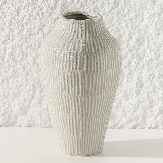 Ceramic Vase for Home Decor,11.6 Inch Flower Vases,Decorative Blue Vase for Pampas Grass,Modern Art Texture Vases for Home Entryway Living Room Dining Table Farmhouse Office Decor(Grey)