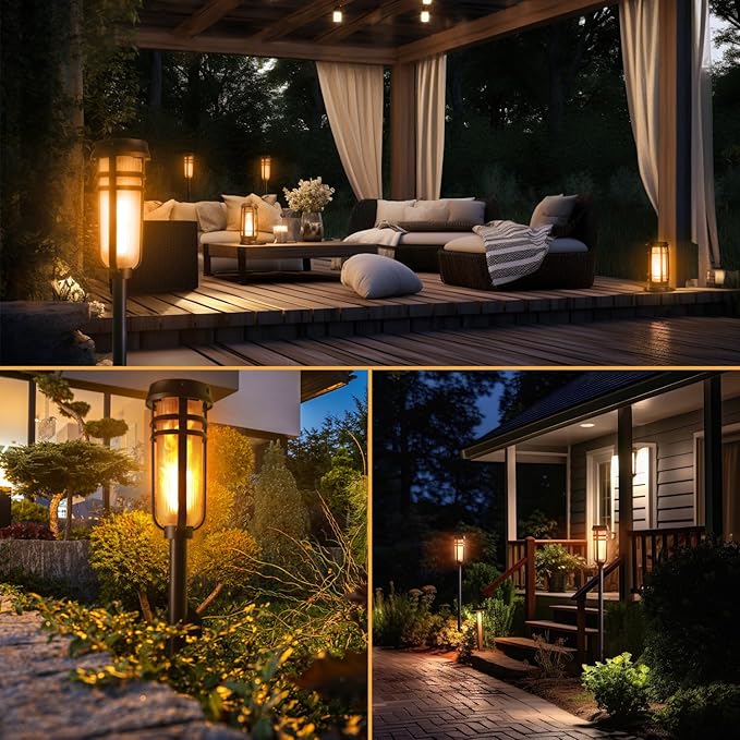 Metal Solar Torch - Adjustable Height (24" - 50"), Outdoor Lights with Flickering Flame, Waterproof Solar Powered Lights, Flame Torches for Patio, Pathway, Yard Decor, Matte Black (2-Pack)