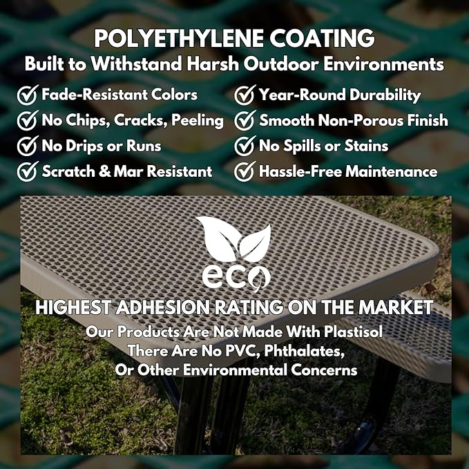 Coated Outdoor Furniture Heavy-Duty Portable ADA-Compliant Outdoor Picnic Table with Umbrella Hole, Expanded Metal Patio Dining Furniture Made in America (46" Round Top, Textured Sand)