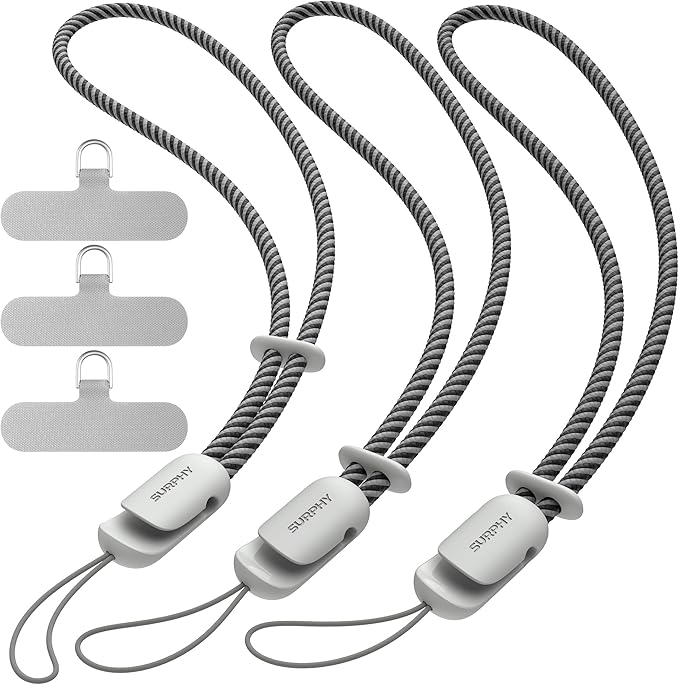 SURPHY 3 Pack Phone Wrist Strap with CellPhone Tether Tab, Cellphone Lanyard, Phone Strap with 2-Color Braided, Wrist Lanyard