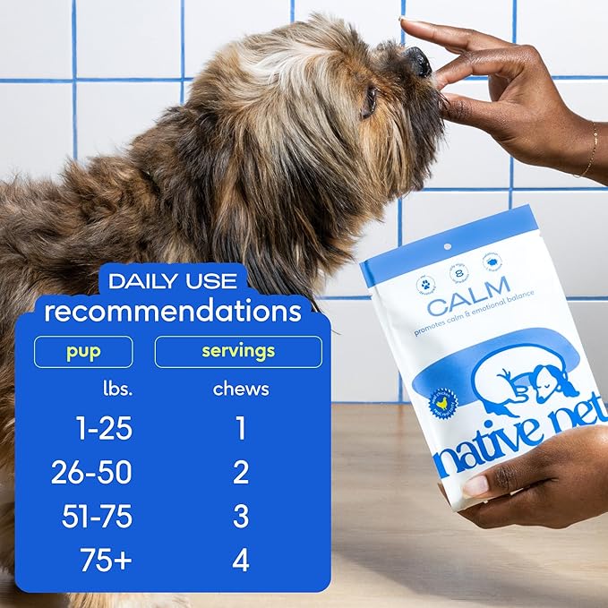 Native Pet Calming Chews for Dogs - Melatonin for Dogs Anxiety Relief - Grain Free All Natural Hemp Calming Treats & L-Theanine Helps Manage Stress & Separation Anxiety - Puppy Sleep Aid - 30 Chews