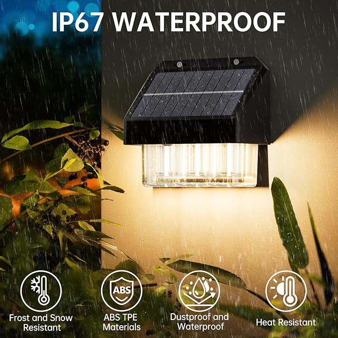 AOSEA Solar Fence Lights Waterproof, Deck Lights Solar Powered with Tungsten Bulbs, Solar Outdoor Lights for Garden Decor, Yard, Patio, Fence, 4 Pack (Warm White), Black, WL-L-003B-4PACK-24
