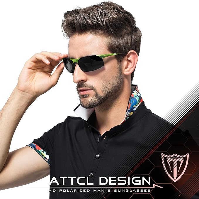ATTCL Men's Sports Polarized Sunglasses Men for Driving running Fishing Golf - UV Protection Sun glasses Metal Frame