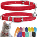 CollarDirect Leather Cat Collar, Kitten Collar with Removable Bell Black Blue Red Orange Lime Green (8-11 Inch, Red)