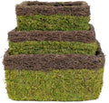 SuperMoss (29327 MossWeave Hanging Basket | Outdoor Hanging Planter with Moss | Decorative Plant Hanger for Porch, Balcony, Garden & Home Décor, Square with Wicker Rim, Set of 3 (S/M/L), Green