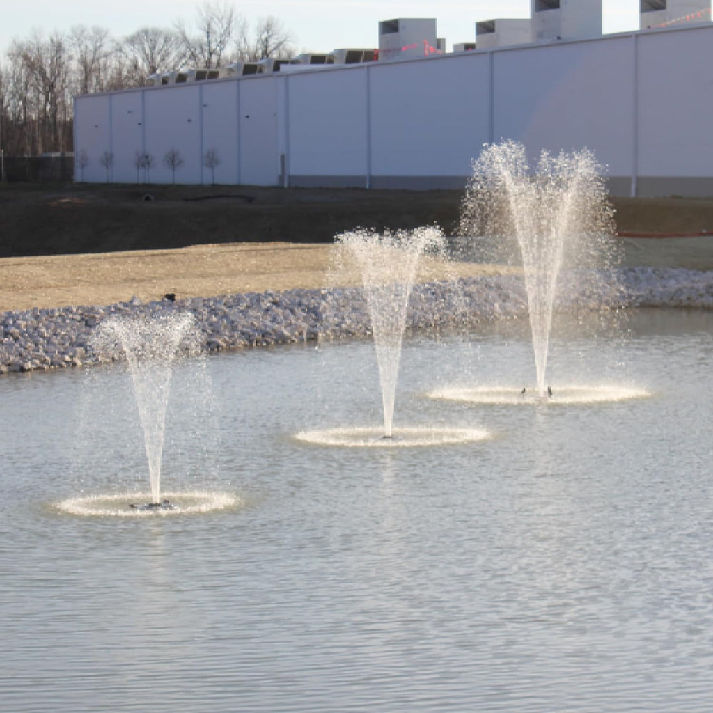 HALF OFF PONDS Floating Fountain – 1.5 HP Pond Aerator with 200' Cord – 12,500 GPH Water Pump –11 Spray Patterns - Energy-Efficient - White LED Lights - for Large Ponds, Lakes & Water Gardens