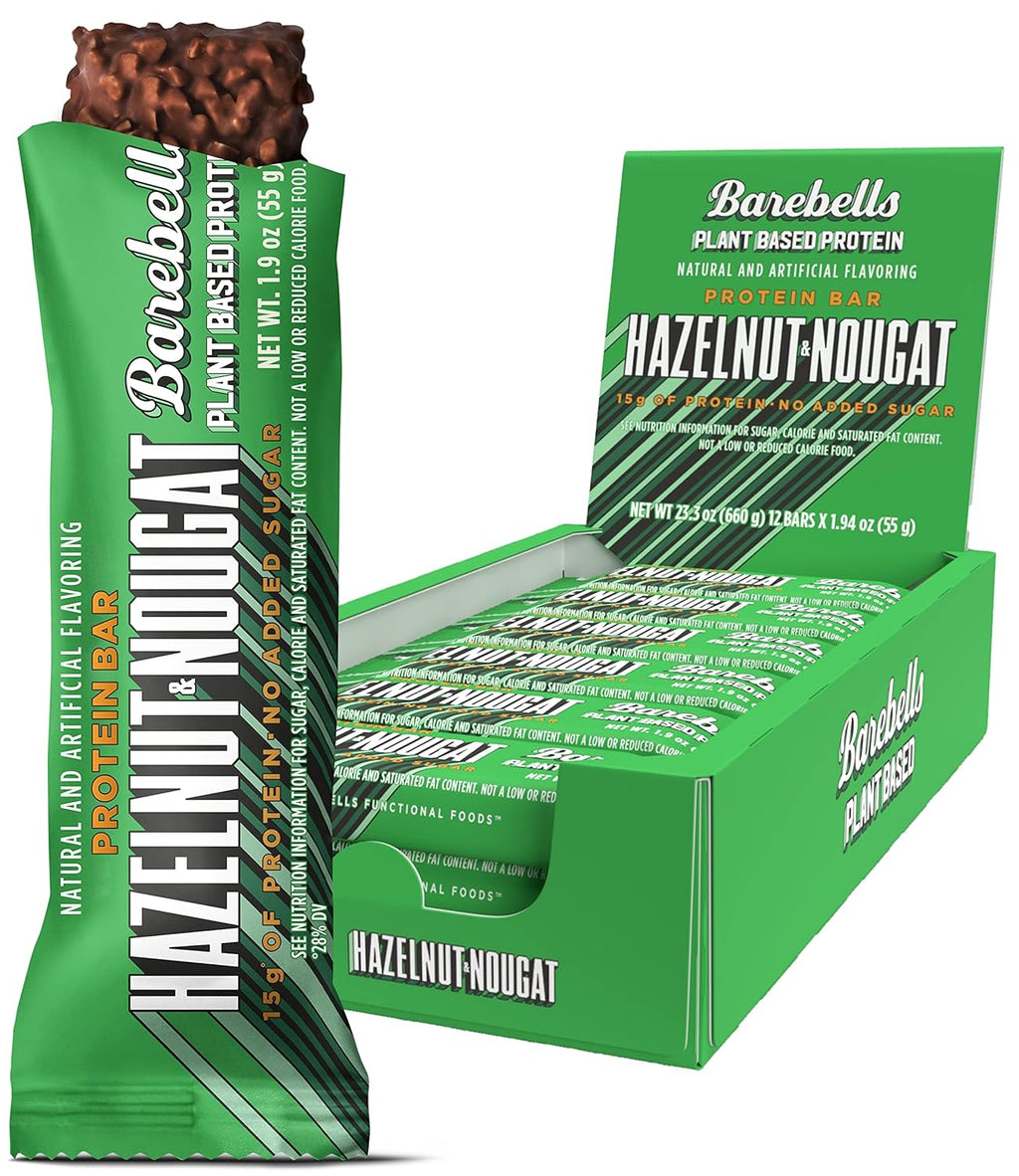Barebells Plant-Based Protein Bar, Hazelnut Nougat, 1.9 oz, Pack of 12