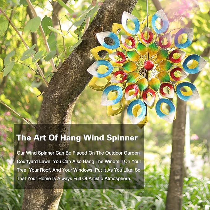 Wind Spinners, Large Metal Windmill 24" Dia 84" High, Outdoor Wind Sculpture & Spinners for Yard Garden Decor(Double Sided)
