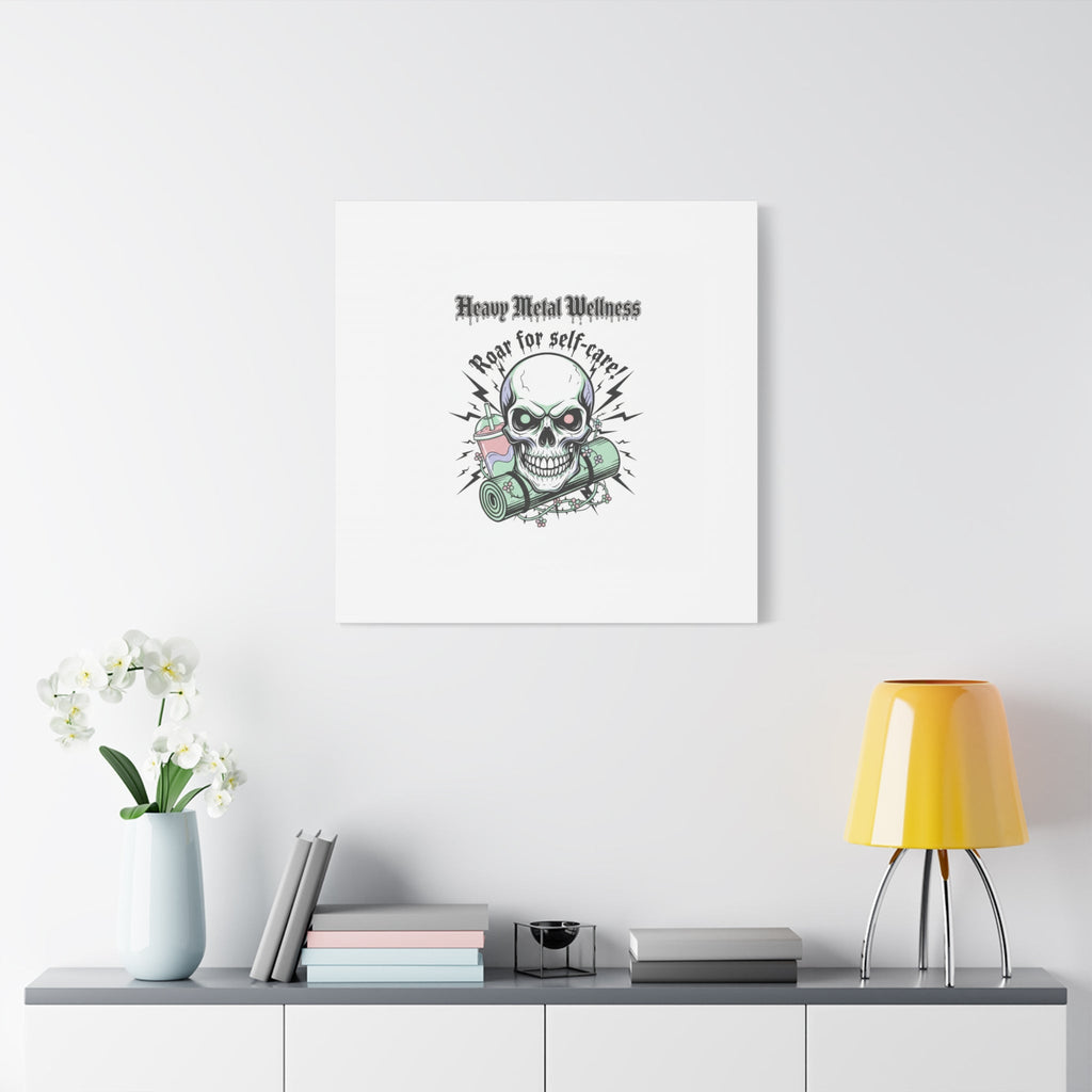 Roar for Self-Care Skull Canvas | heavy metal wellness, gothic wellness quote