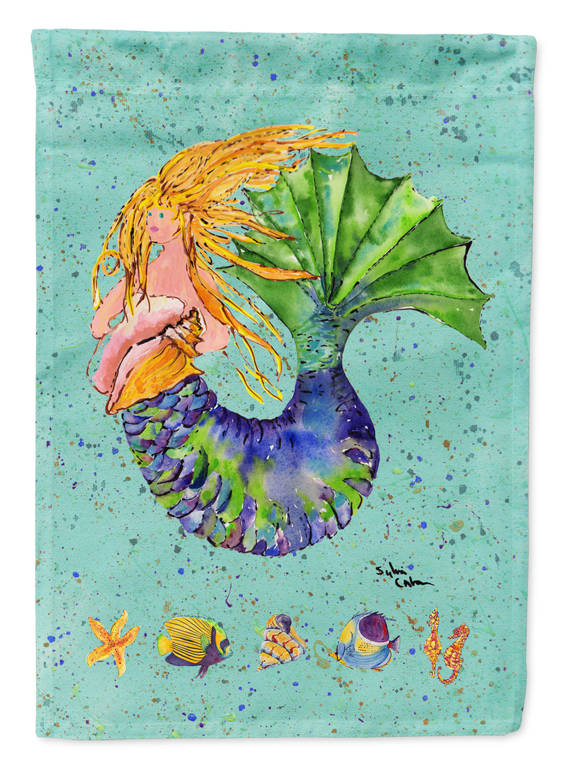 Blonde Mermaid on Teal Garden Flag Mailbox Decorative Yard Banner Outside Patio Artwork for Flower Beds, Garden Size, Multicolor