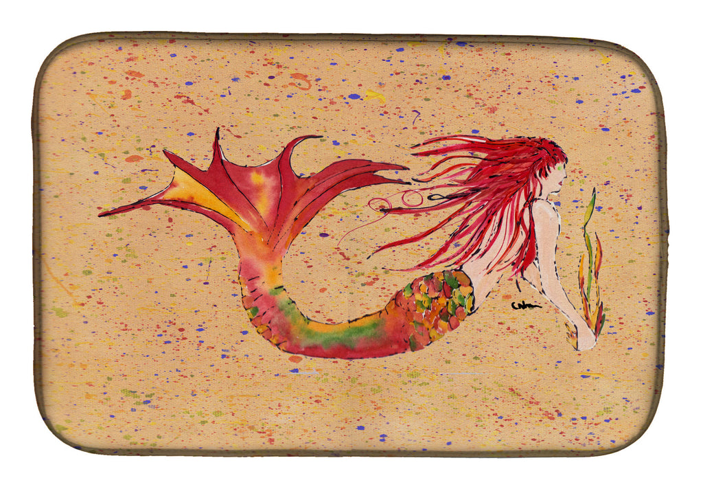 Red Headed Ginger Mermaid on Coral Dish Drying Mat Absorbent Dish Drying Mat Pad for Kitchen Counter Dish Drainer Mat for Countertop, 14 x 21", Multicolor