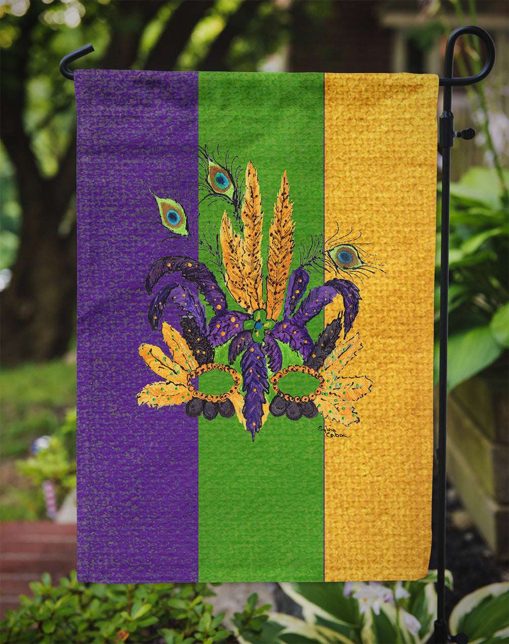 Mardi Gras Feathered Mask Garden Flag Mailbox Decorative Yard Banner Outside Patio Artwork for Flower Beds, Garden Size, Multicolor