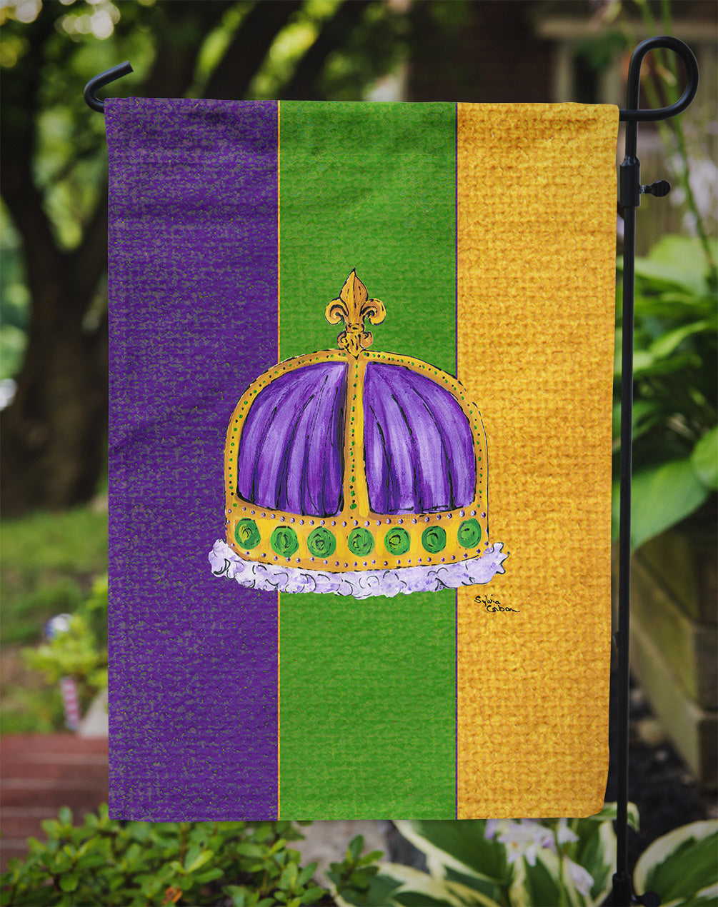 King's Crown Mardi Gras Garden Flag Mailbox Decorative Yard Banner Outside Patio Artwork for Flower Beds, Garden Size, Multicolor