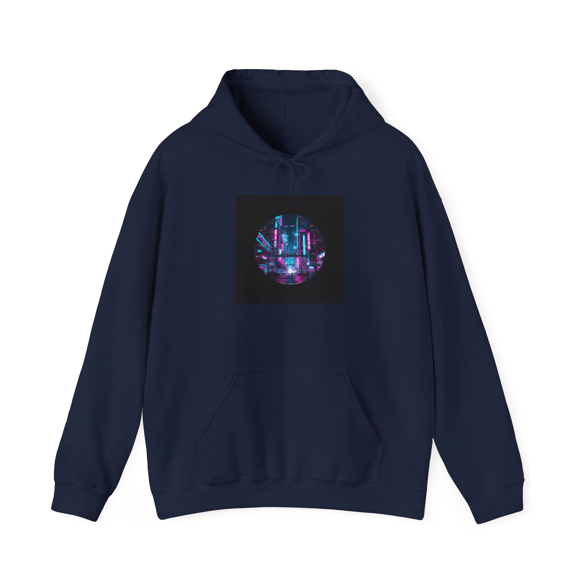 Neon Cyberpunk Skyline Hoodie | synthwave skyline, future city art