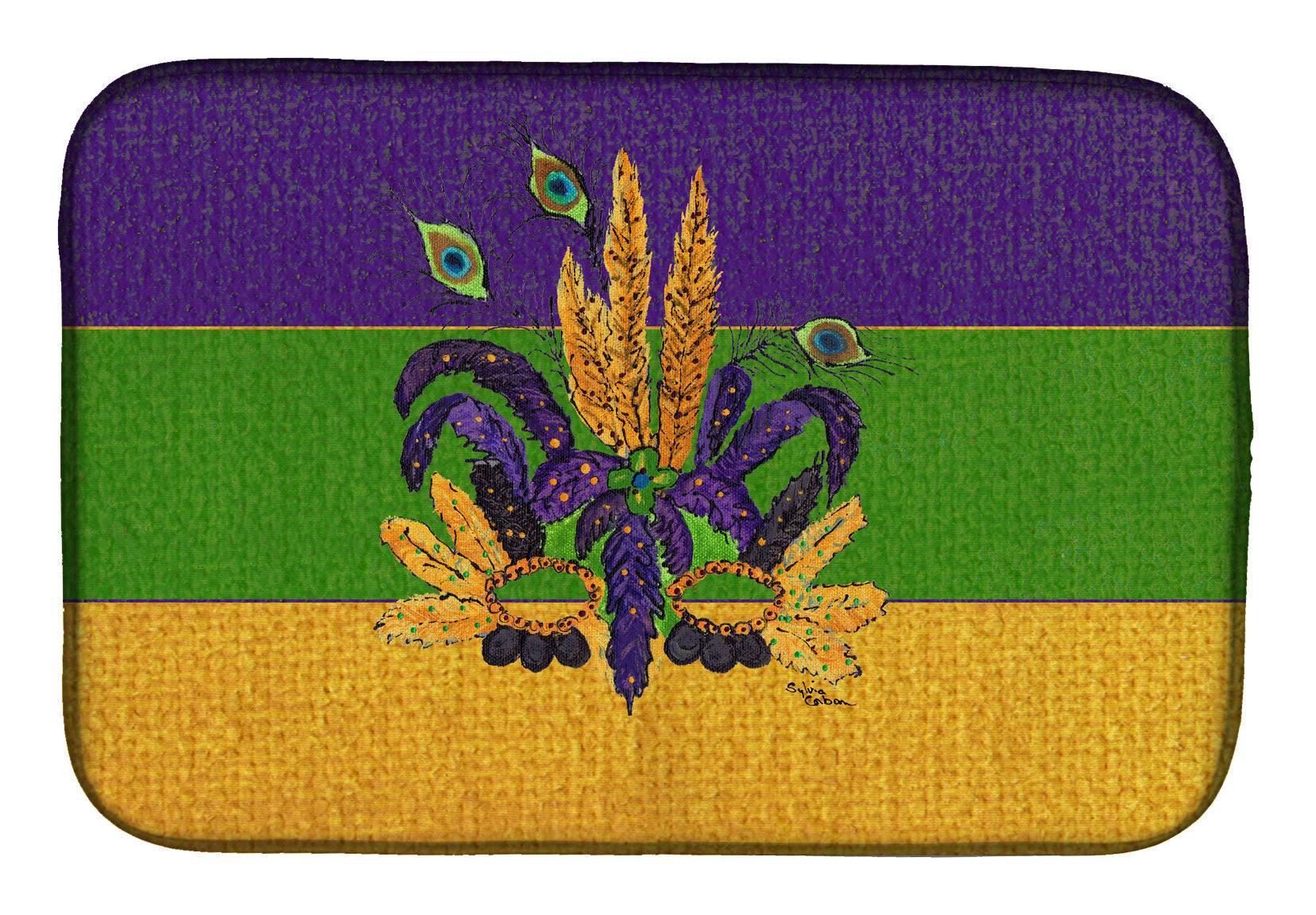 Mardi Gras Mask Dish Drying Mat Absorbent Dish Drying Mat Pad for Kitchen Counter Dish Drainer Mat for Countertop, 14 x 21", Multicolor