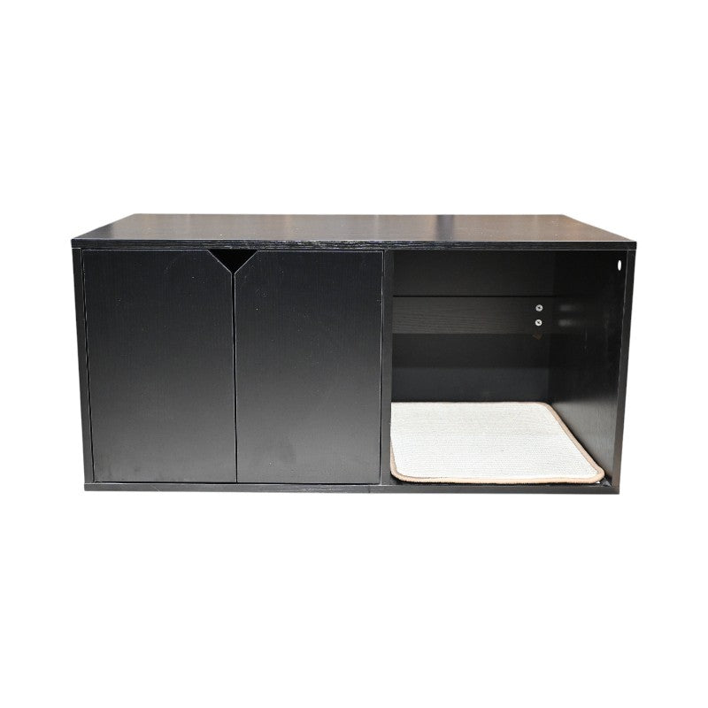 35.83' Cat Litter Box Enclosure Hidden Furniture (Scratch Pad Included), Modern Black Cat House with Corrugated Cardboard Scratching Pad - 35.83' x 20.47' x 17.05', 52 lbs