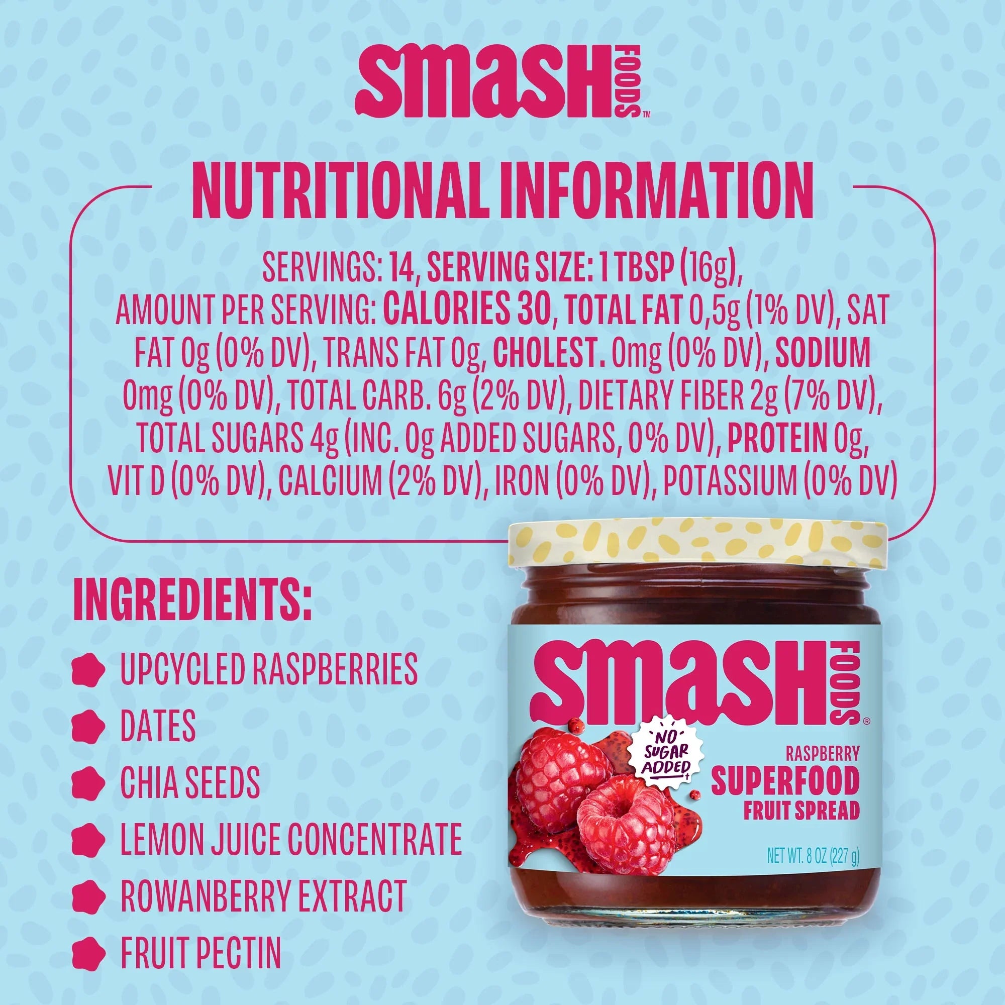 Oswald Chia Smash Raspberry Jam, Case of 6, 8 oz.