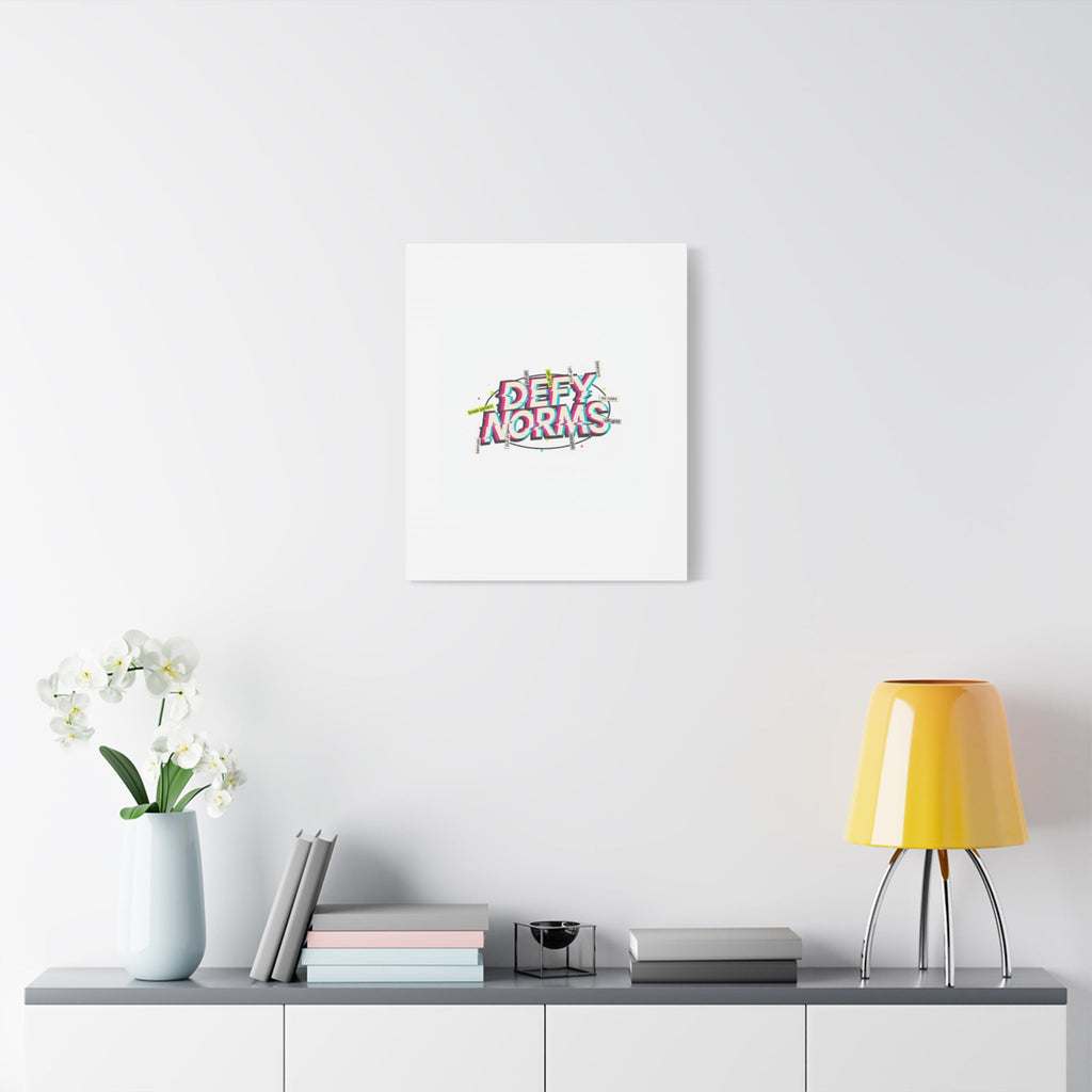 Defy Norms Canvas, Anti-Aesthetic Glitch Typography, Brutalist Poster Style