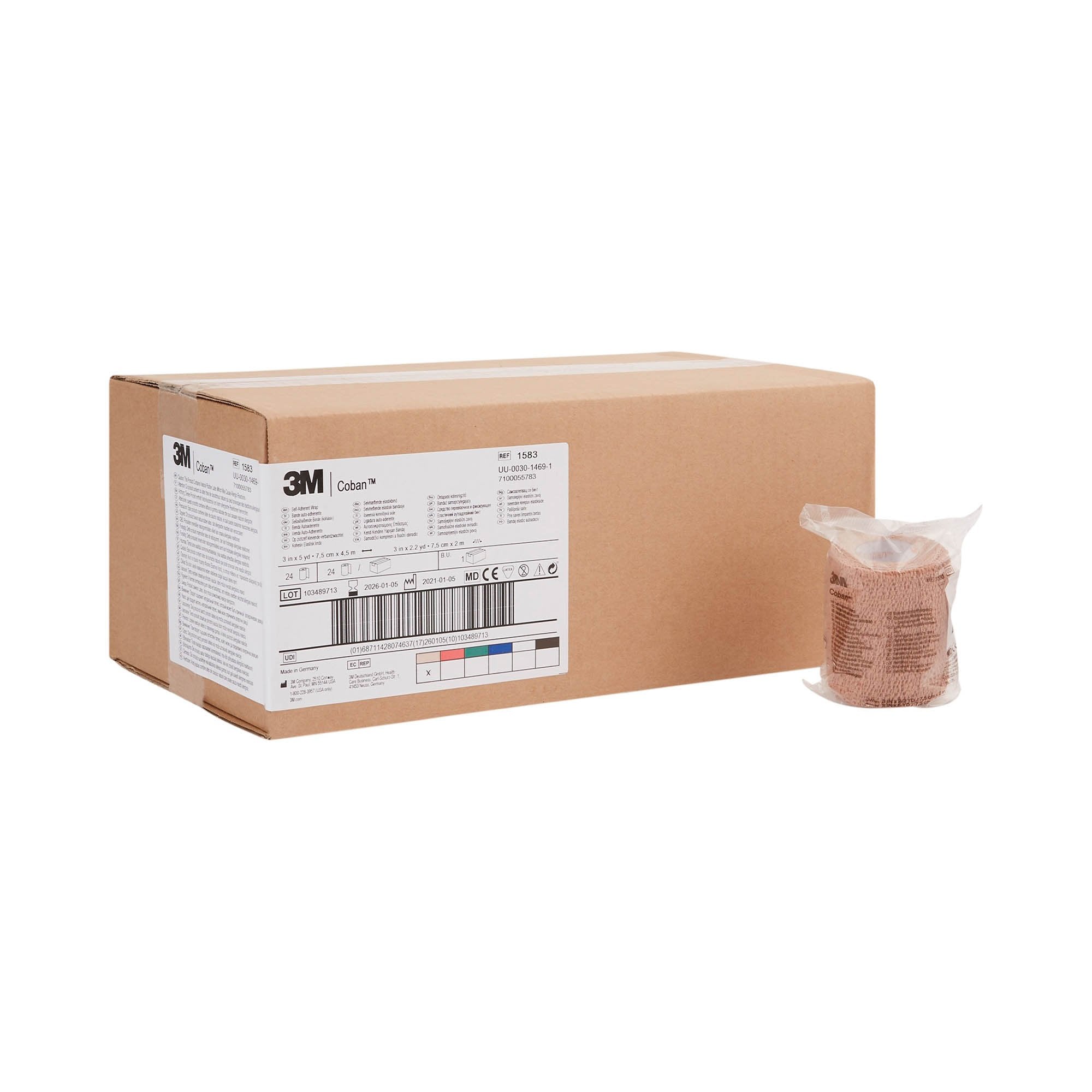 3M™ Coban™ Self-adherent Closure Cohesive Bandage, 3 Inch x 5 Yard, Tan 1583