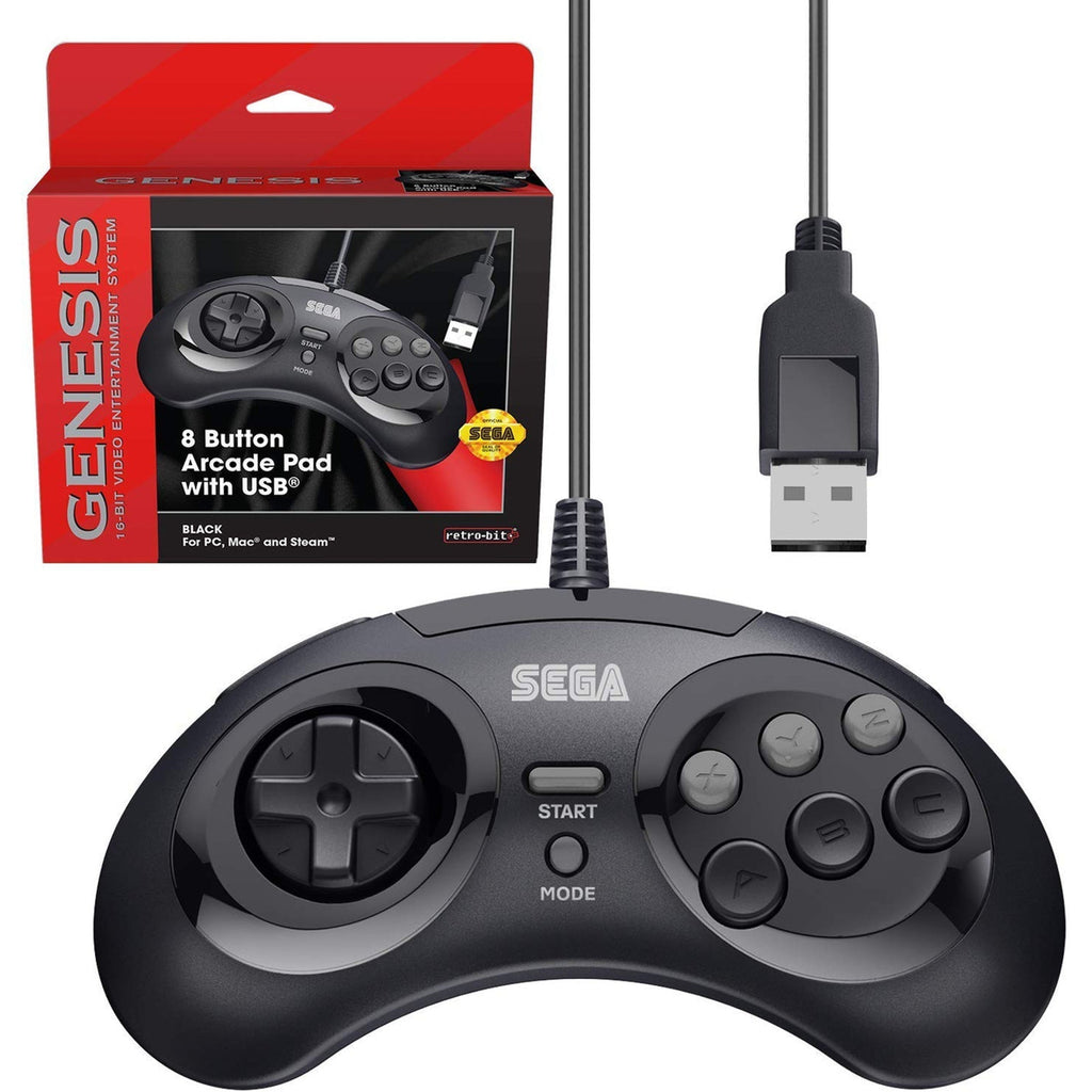SEGA Genesis 8-button Arcade USB Pad Black Retro-Bit