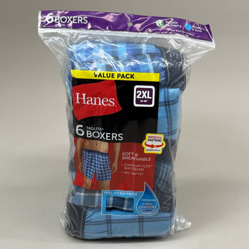 HANES (6 PACK!) Men's Cool Comfort Boxer Briefs Sz 2XL 44-46" Blue/Navy Blue RN15763